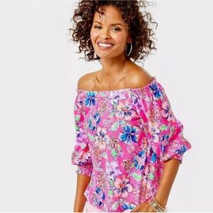 Lilly Pulitzer Lessa‎ Off the Shoulder Top Pink Isle Bud Not Least Size M